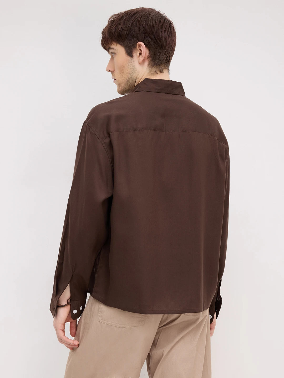 Luxe Espresso Brown Boxy Fit Crop Shirt