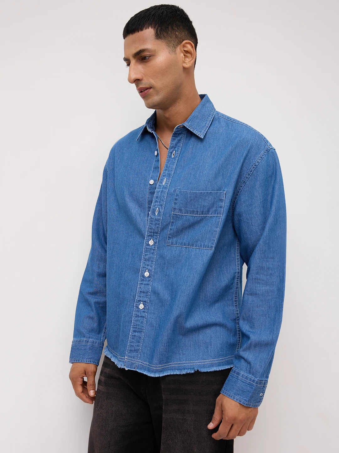 Vintage Ocean Denim Boxy Fit Crop Shirt