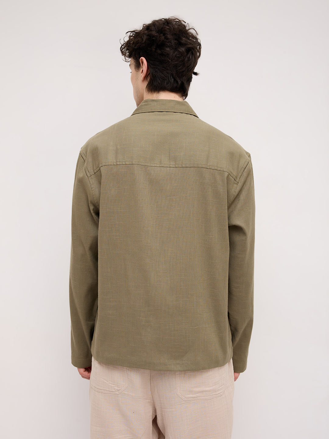 Olive Green Notch Collar Oversized Shirt