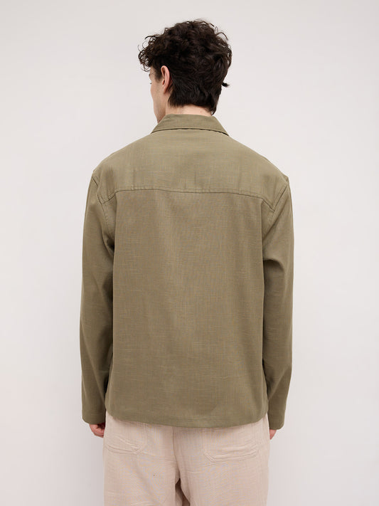 Olive Green Notch Collar Oversized Shirt