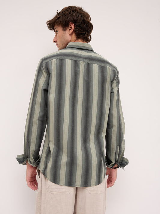 Olive Atrisan Shadow Woven Striped Statement Shirt