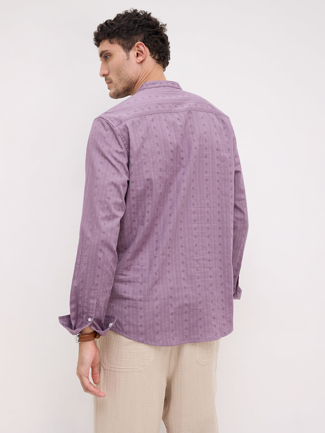 Royal Chinese Voilet Striped Loom Kurta