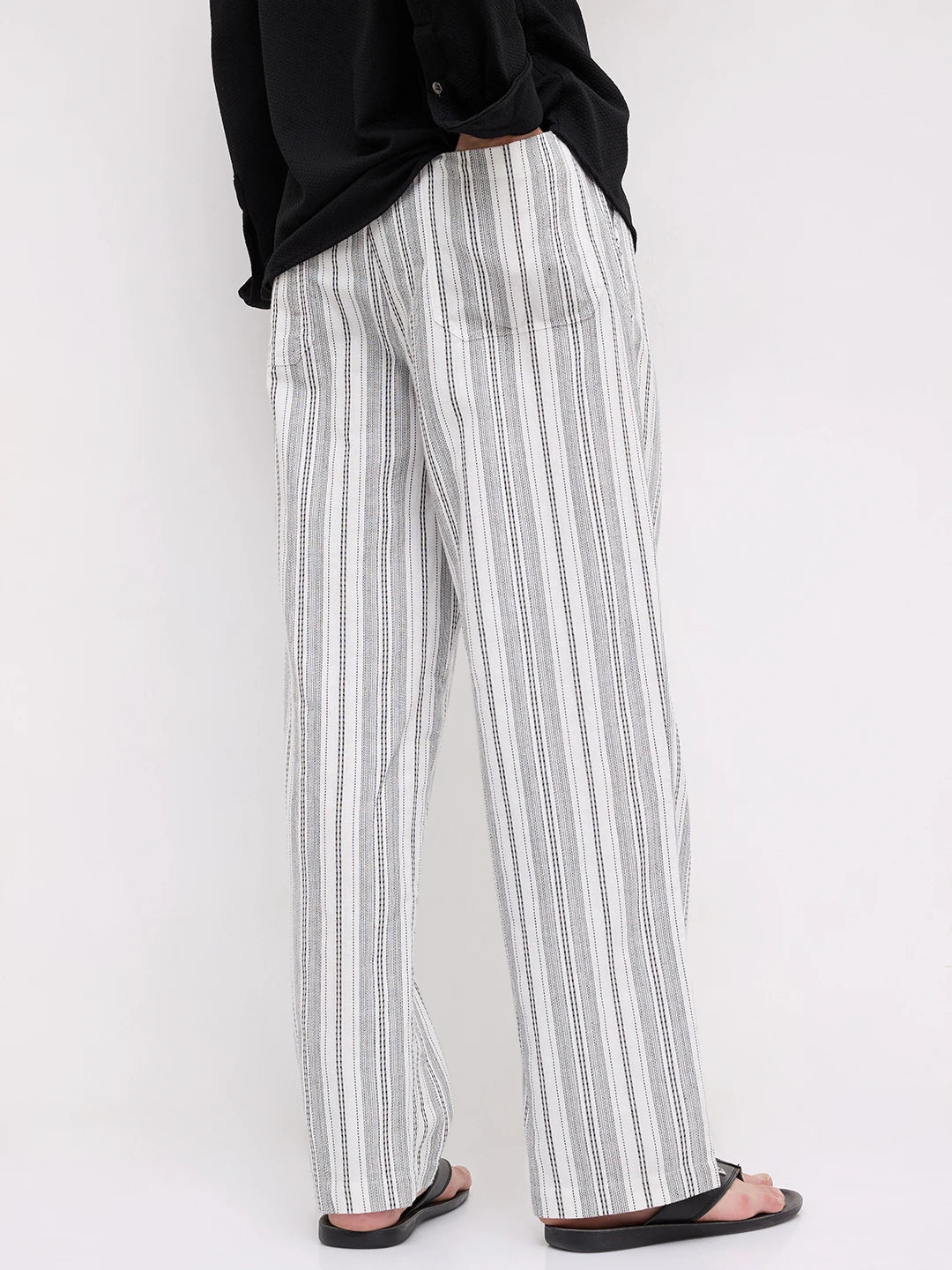 Artisan White Striped Straight Fit Trousers