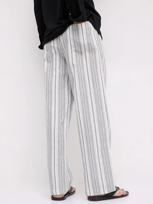 Artisan White Striped Straight Fit Trousers