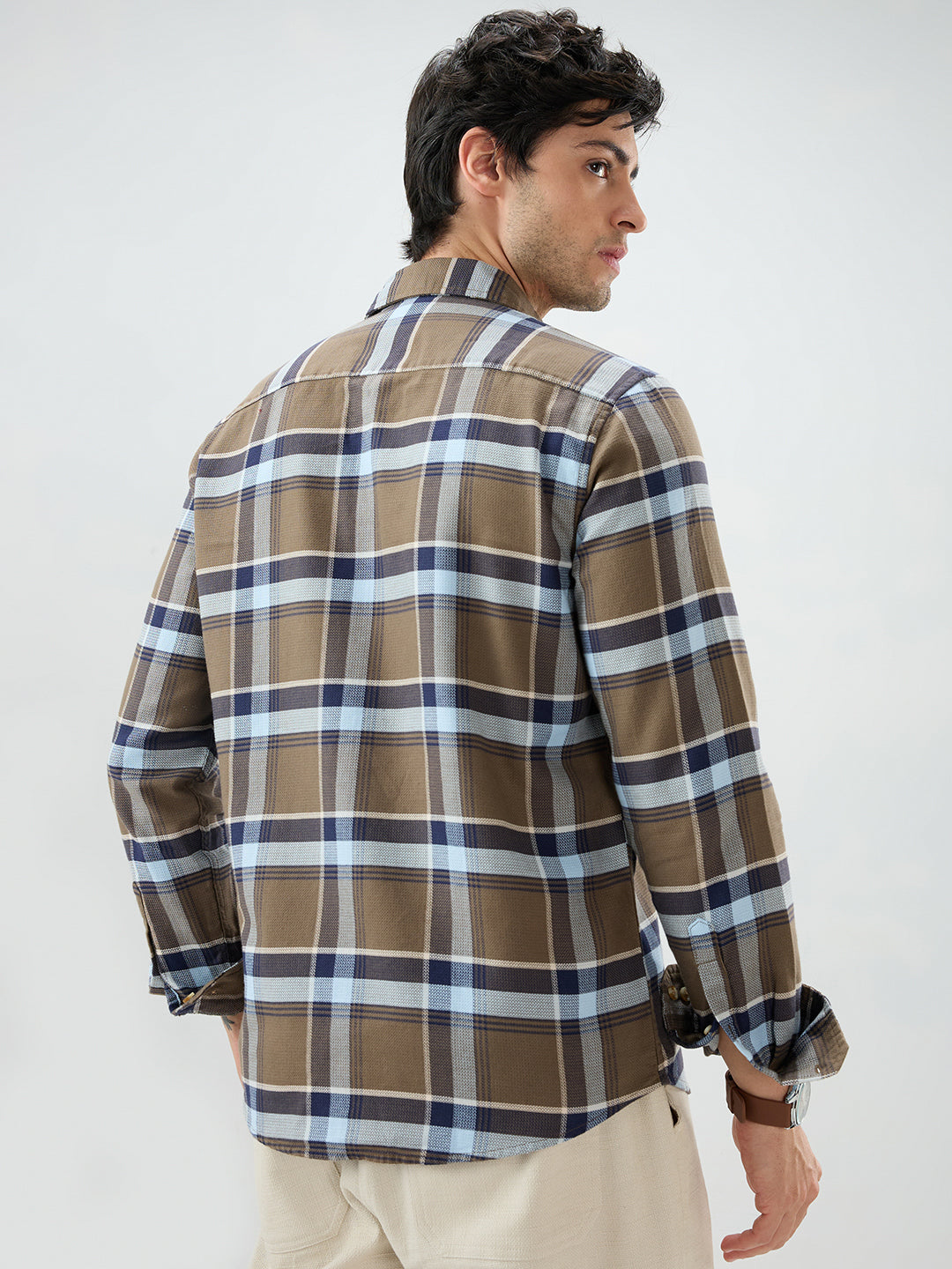Brown & Navy Tartanique Checked Shirt