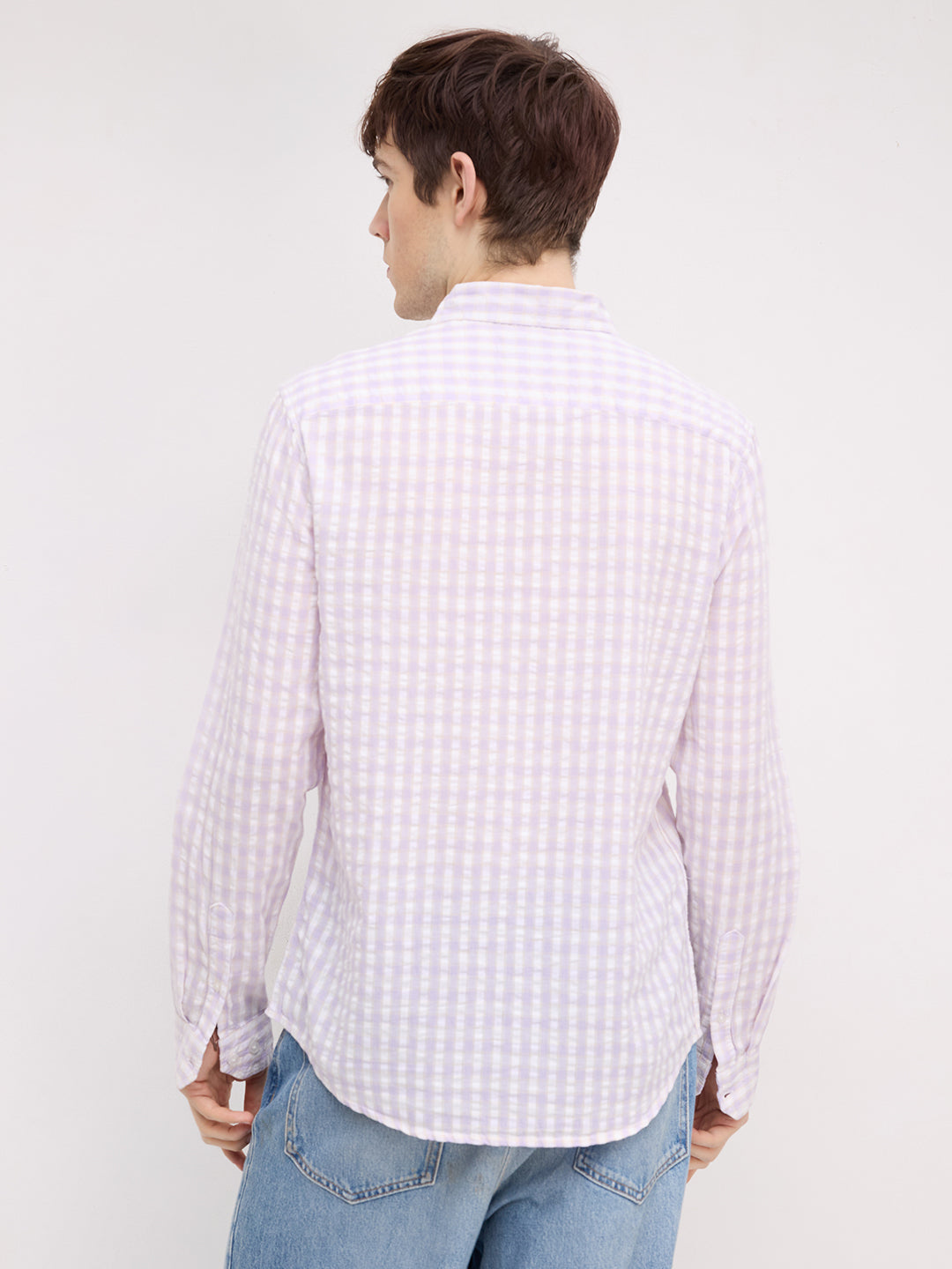 Muted Lilac Shadow Check Calm Aesthetic Shirt