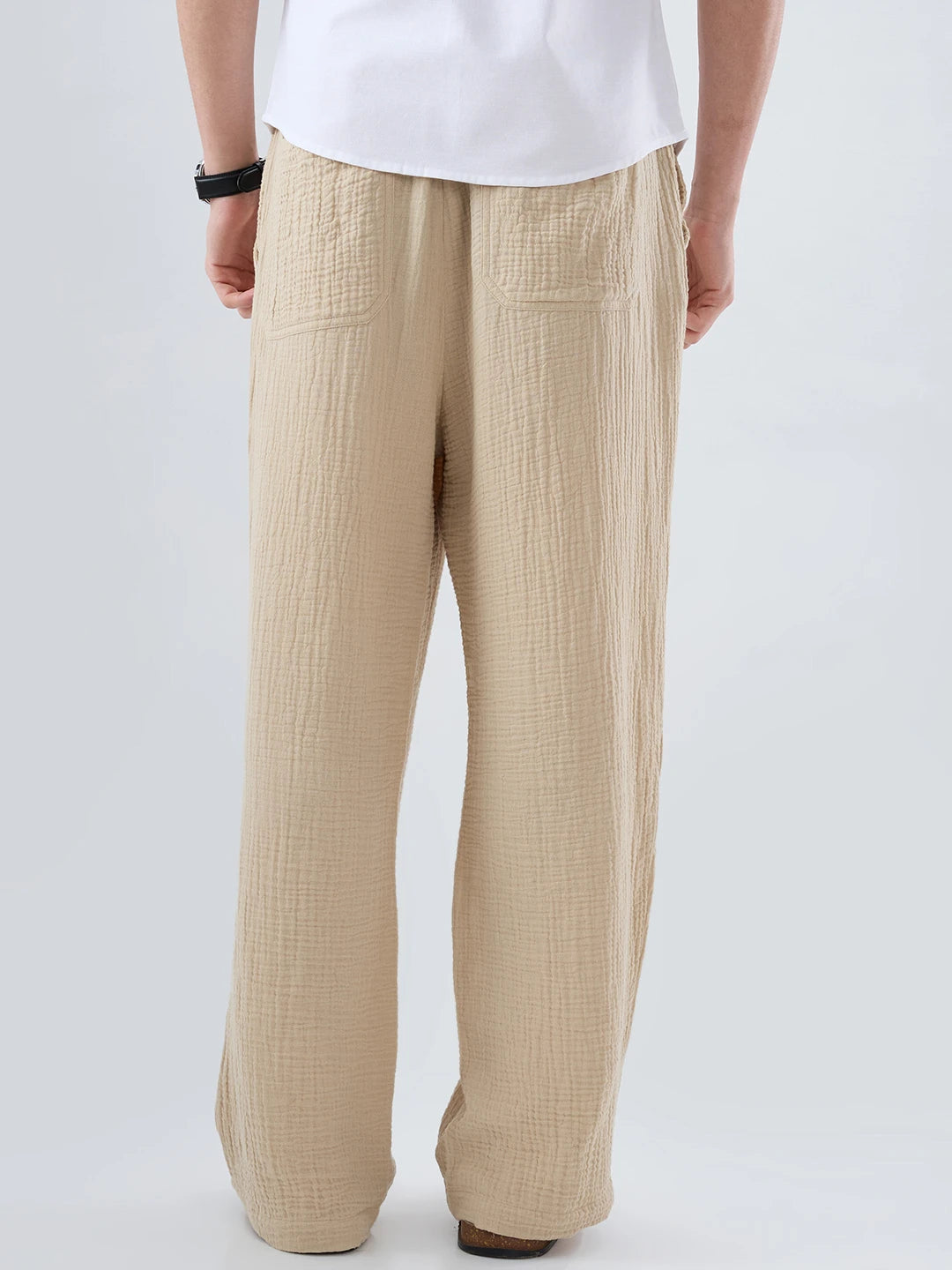 Tuscan Beige Double Cloth Straight Fit Trousers