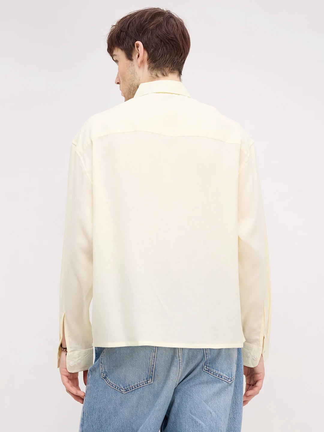 Serene Buttercream Yellow Lyocell Boxy Fit Crop Shirt