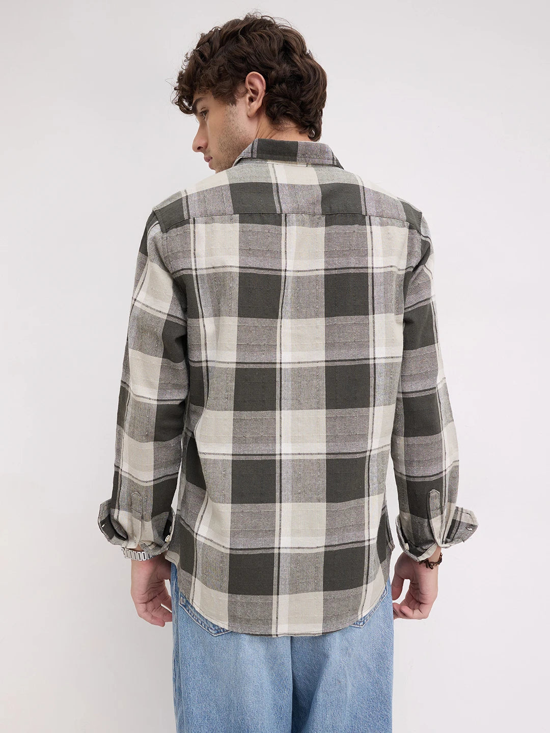 Dark Army Green Windowpane Checks Shirt