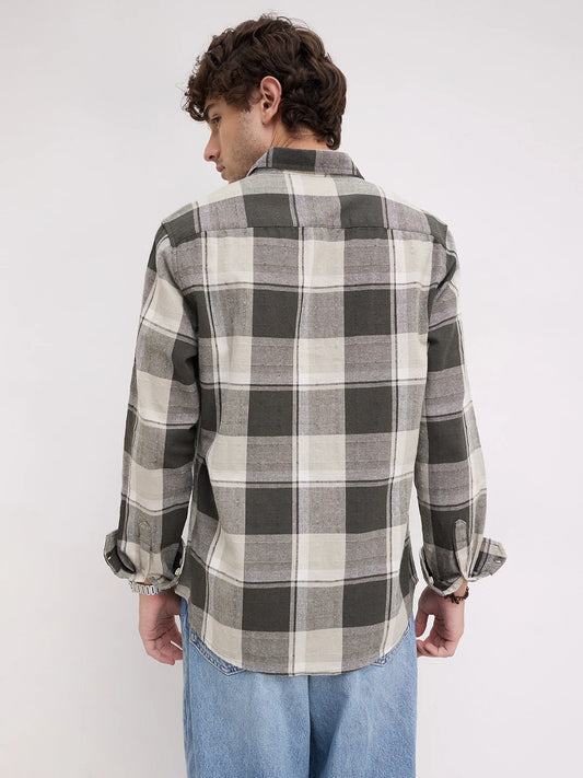 Dark Army Green Windowpane Checks Shirt