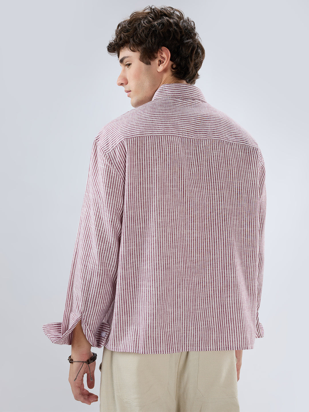 Rust Fine Candy Striped Boxy Fit Crop Shirt