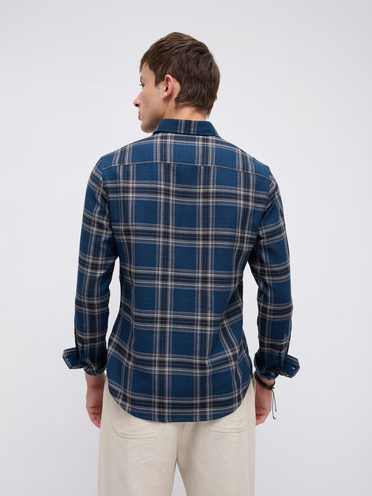 Ocean Blue Contrast Plaid Checks Shirt