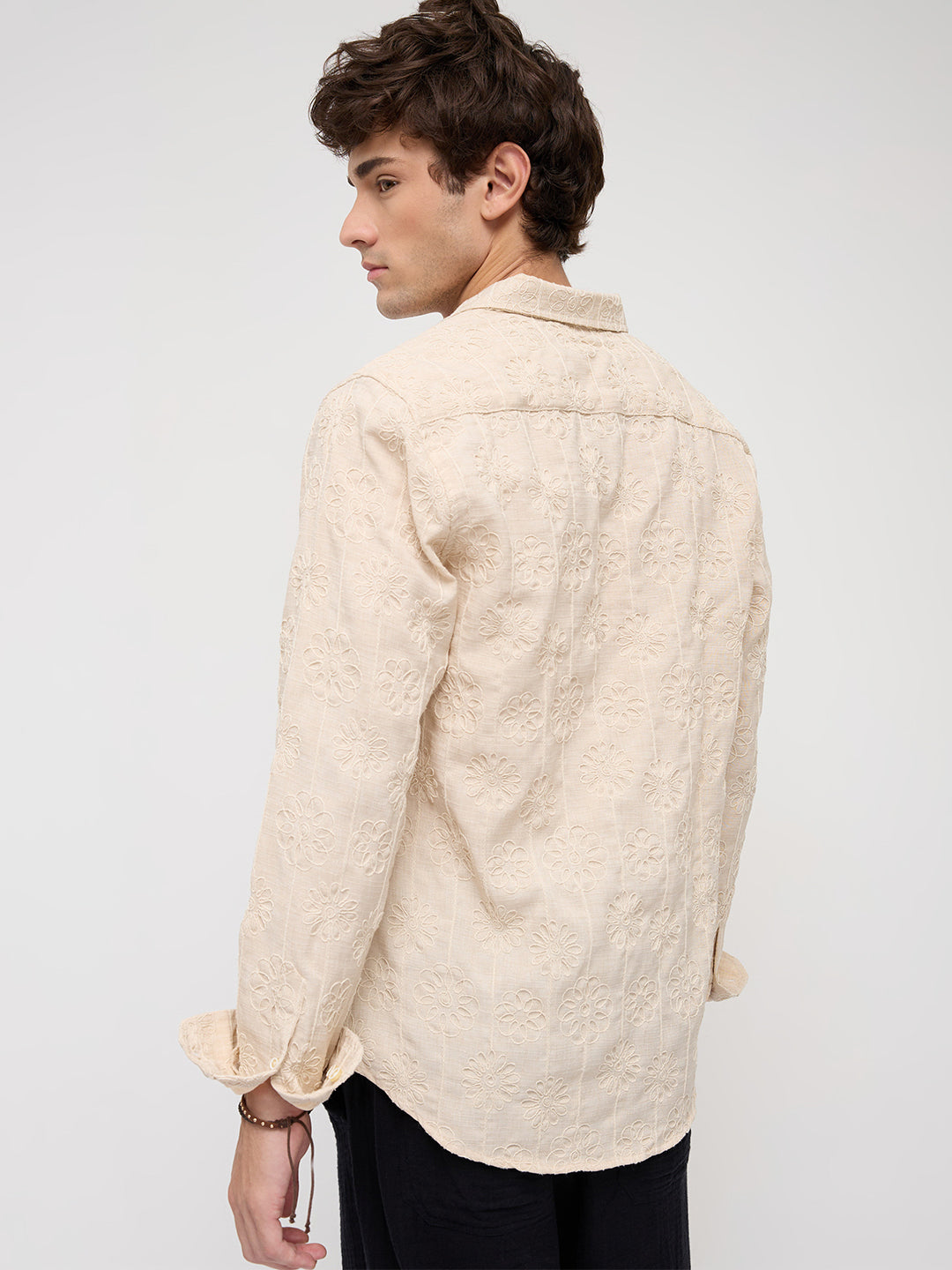 Serene Whispering Bloom Bisque Beige Embroidered Shirt