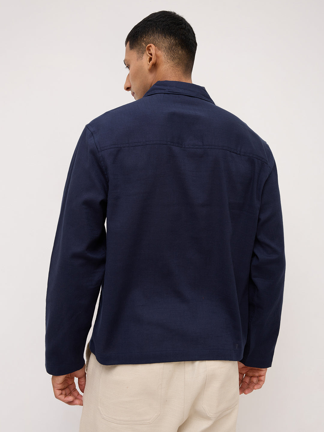 Elite Navy Slub Textured Oversized Notch Collar Shirt