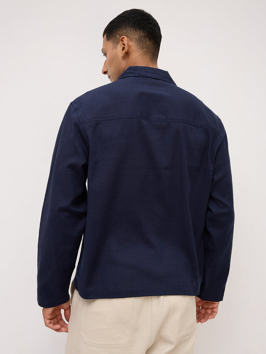 Elite Navy Slub Textured Oversized Notch Collar Shirt