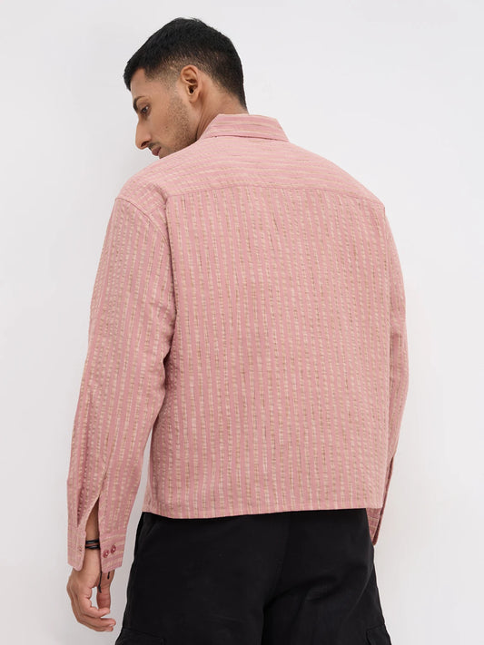 Georgia Peach Fine Seersucker Striped Boxy Fit Crop Shirt