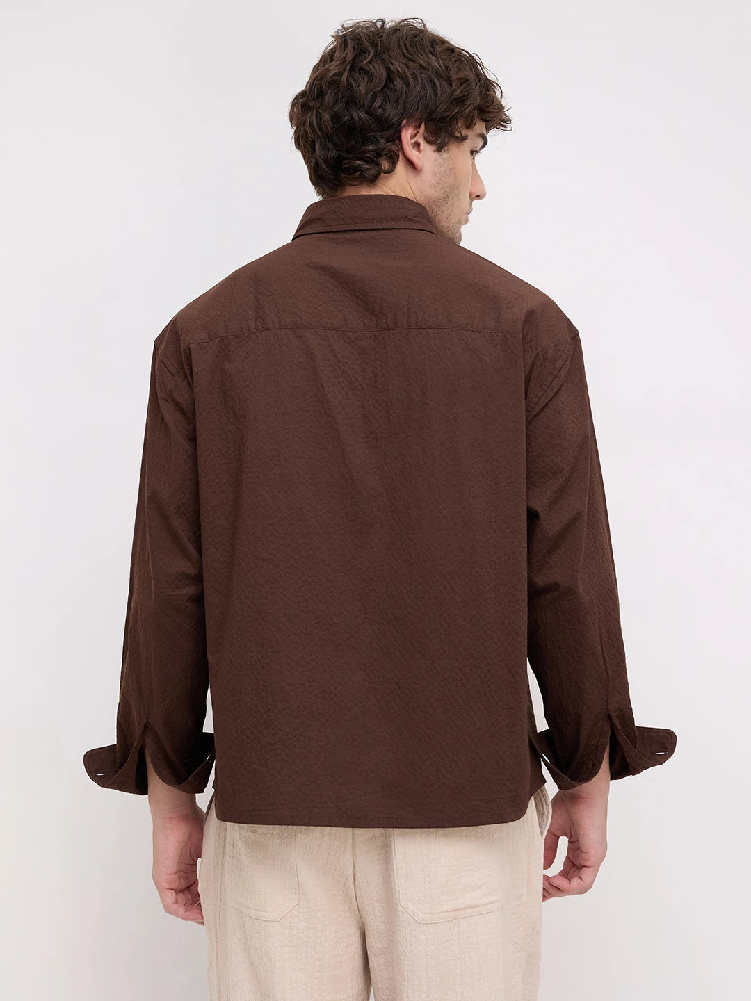 Rich Brown Boxy Fit Crop Shirt