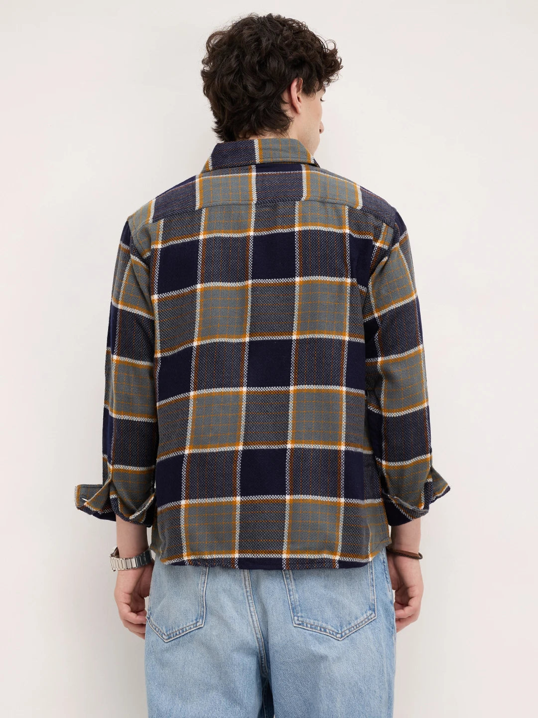 Elevated Multicolor Checks Double Pocket Boxy Fit Flannel Crop Shirt