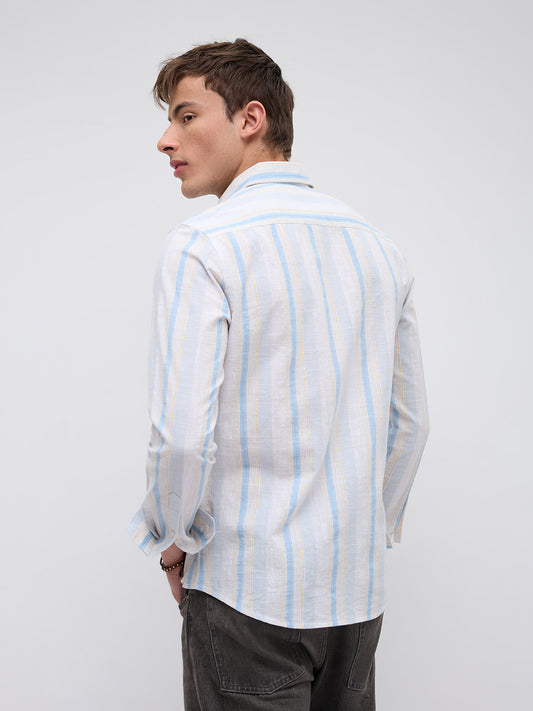 Blue Haze & Grey Vertical Stripe Shirt