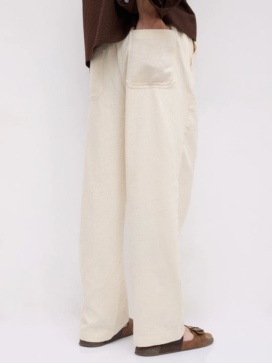 Cream Herringbone Textured Straight Fit Trousers