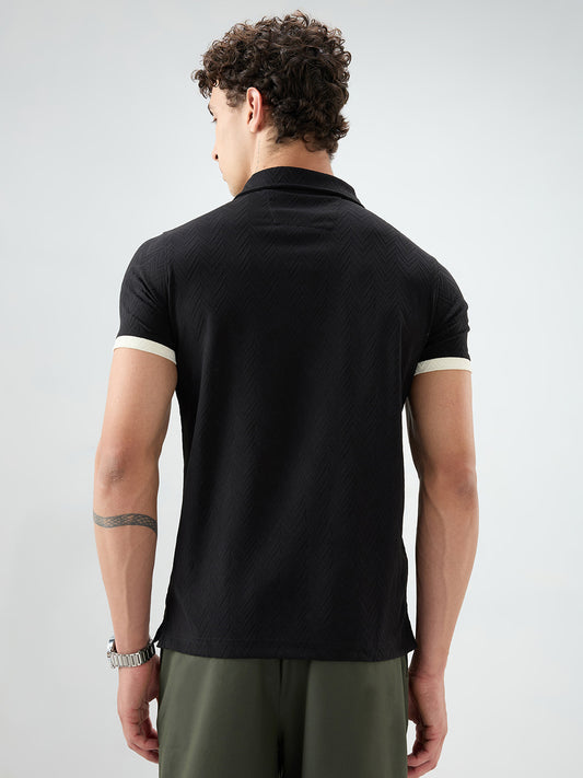 Rich Black Chevron Contrast Polo Neck T-shirt