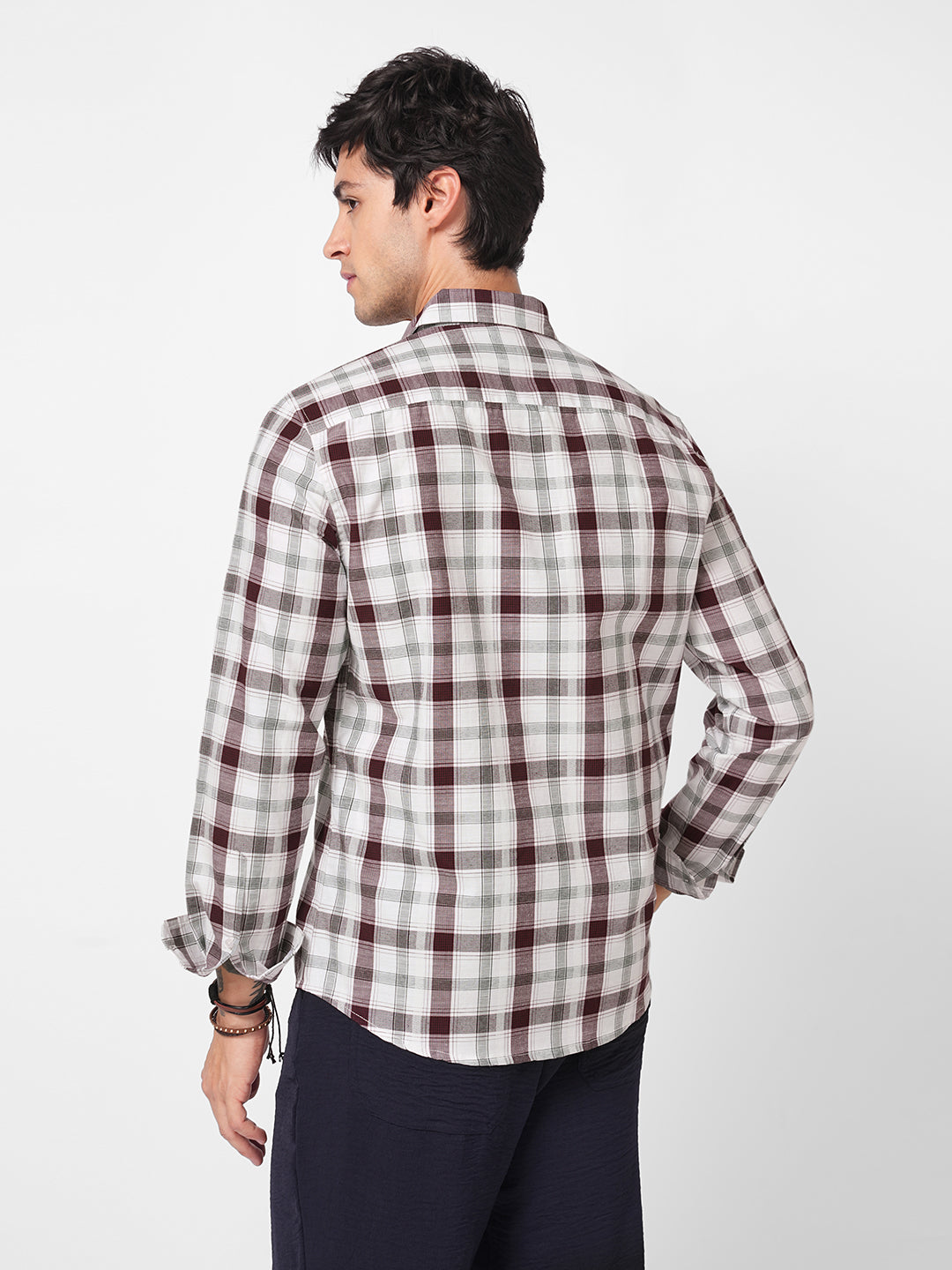Classic Maroon & White Plaid Checks Shirt