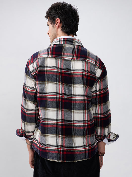 Elevated Crimson Black Winter Checks Double Pocket Flannel Shirt