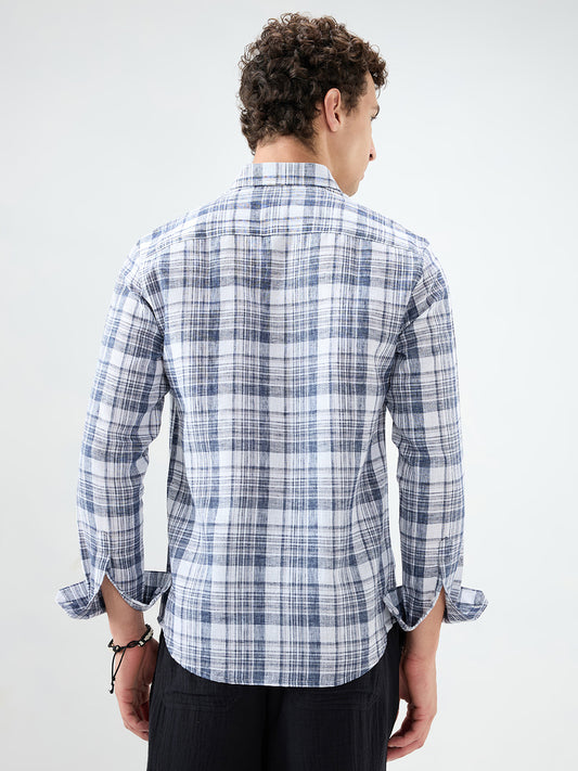 Navy & White Plaid Checks Textured Shirt