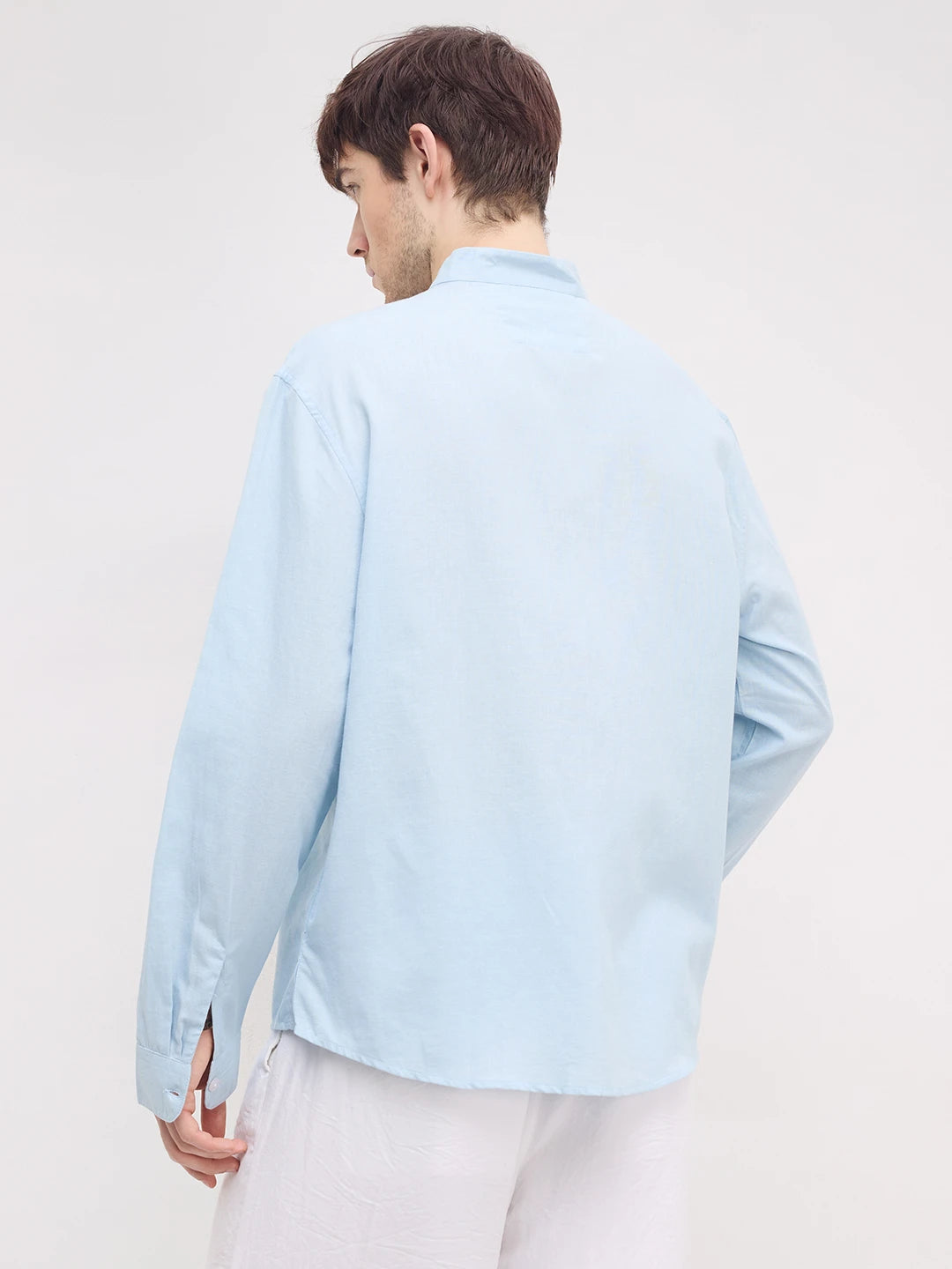 Rich Moring Blues Linen Blend Stand Collar Oversized Shirt