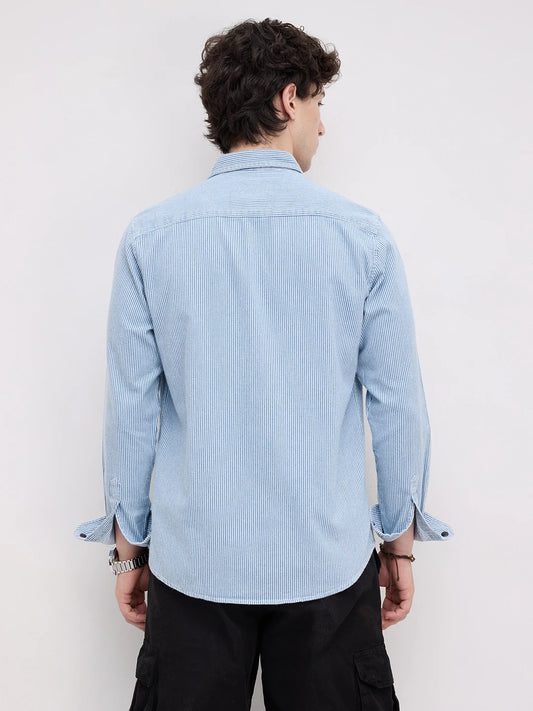Denim Blue Pencil Stripe Shirt