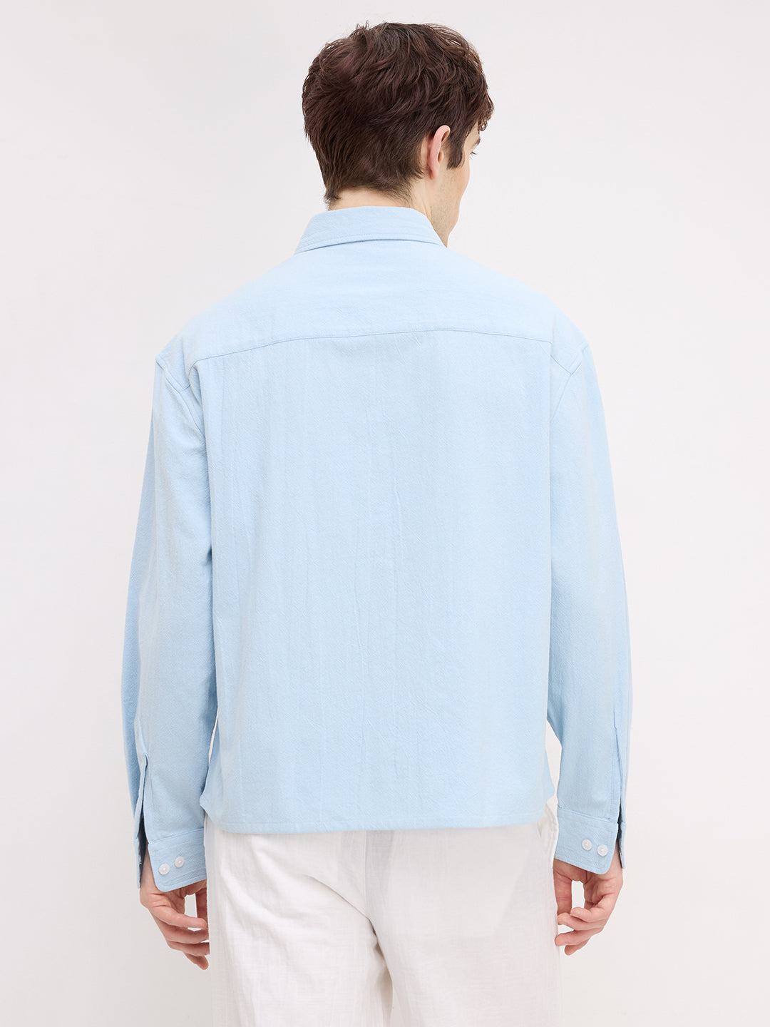 Refreshing Aqua Blue Solid Boxy Fit Crop Shirt