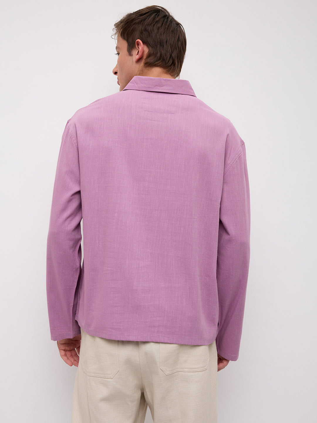 Dusty Rose Pink Slub Textured Center Seam Oversized Polo Shirt