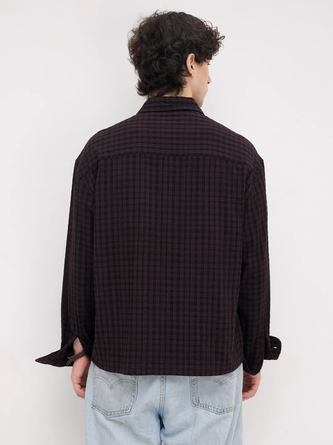 Rick Black Plaid Checks Boxy Fit Crop Shirt