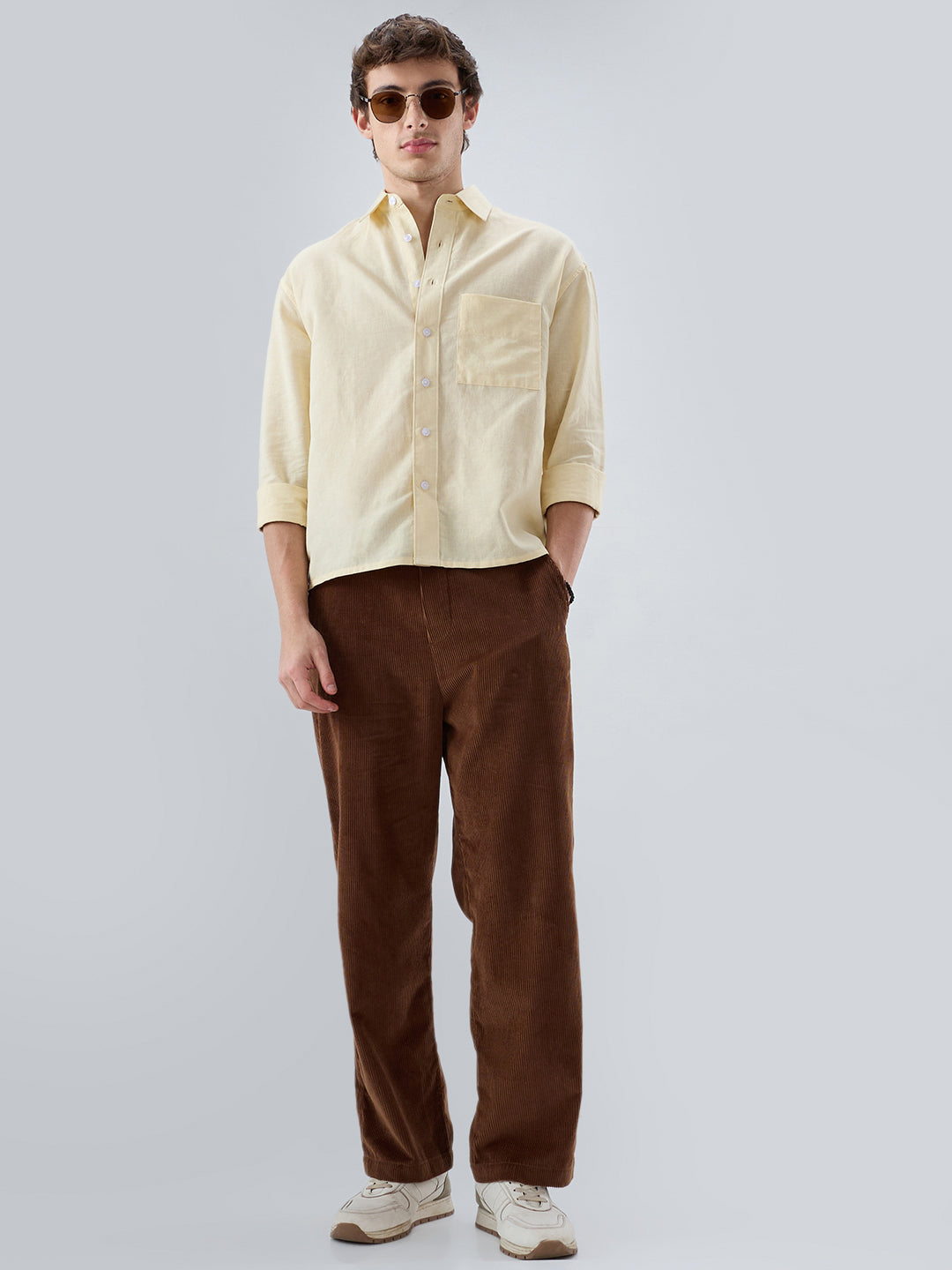 Luxe Butter Yellow Fine Sheer Linen Blend Boxy Fit Crop Shirt