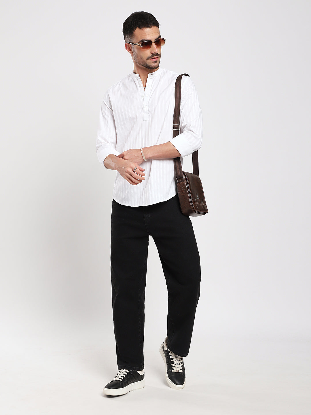 Luminous Pearl White Striped Kurta