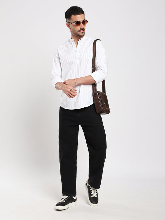 Luminous Pearl White Striped Kurta