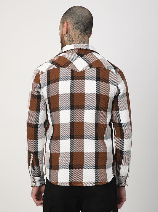 Brown & White Heavy Twill Jacquard Double Pocket Shirt