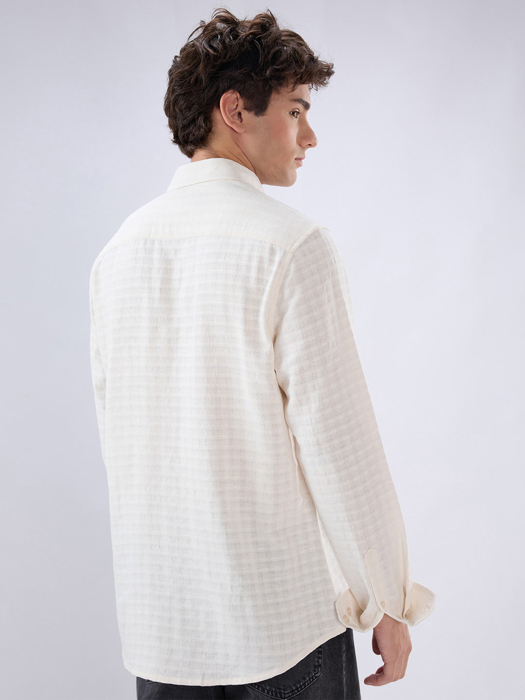 White Horizontal Striped Textured Shirt