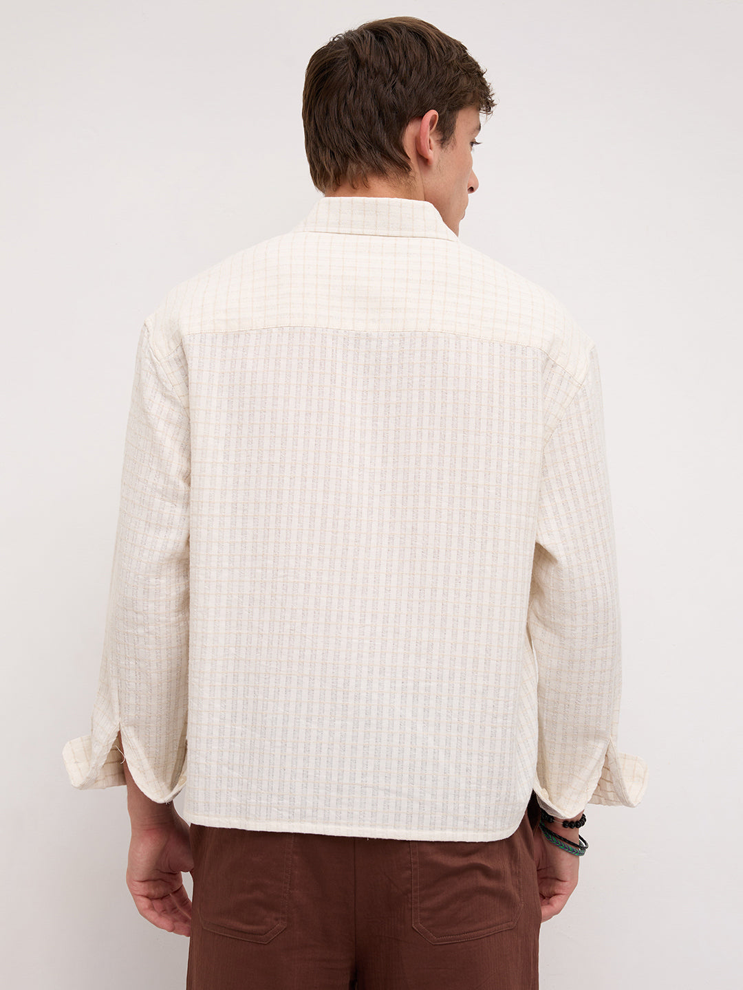 Dessert Loom Sheer Checks Boxy Fit Crop Shirt