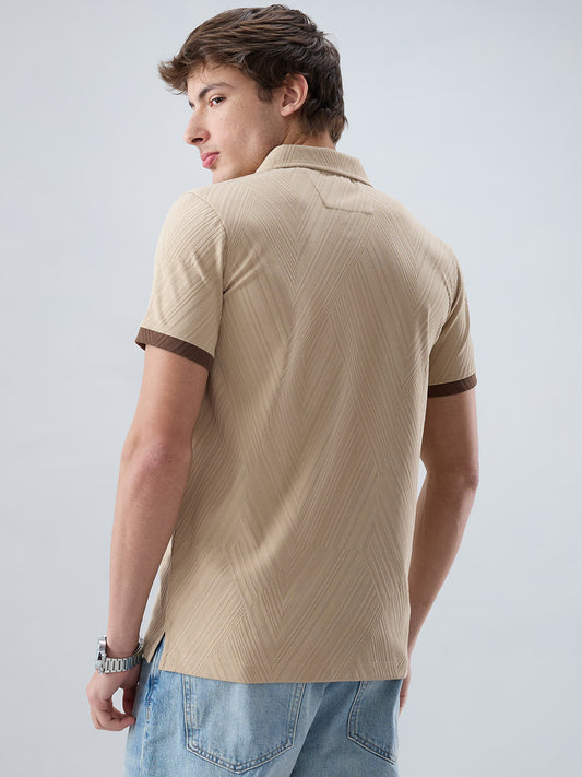 Muslin Birch Contrast Polo Neck T-shirt