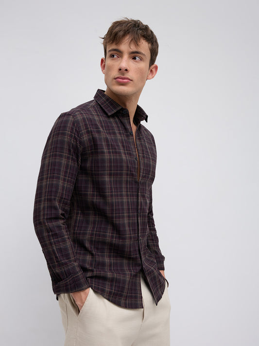 Elegant Deep Maroon Multi Checks Shirt