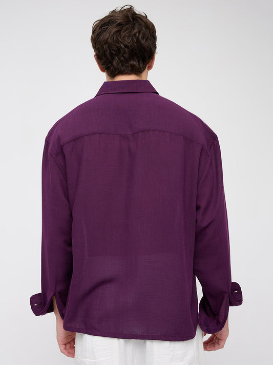 Elegant Wine Boxy Fit Crop Shirt
