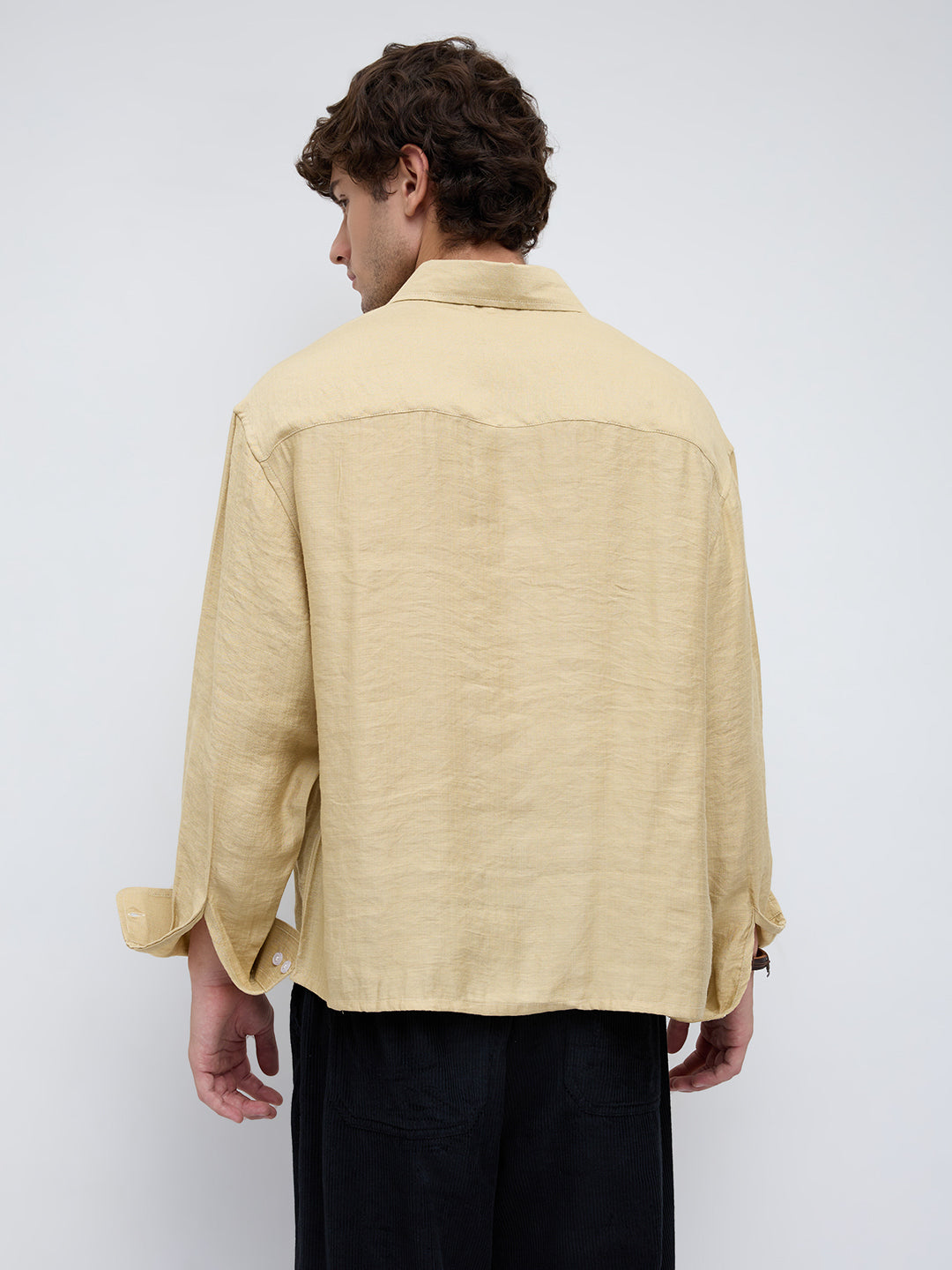 Dessert Gold Textured Boxy Fit Crop Shirt