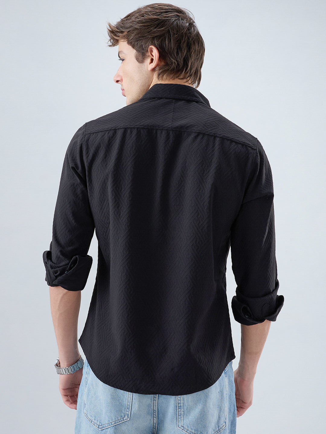 Black Interlock Maze Weave Knitted Shirt