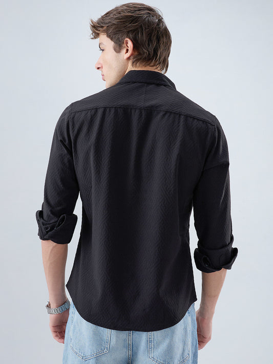 Black Interlock Maze Weave Knitted Shirt