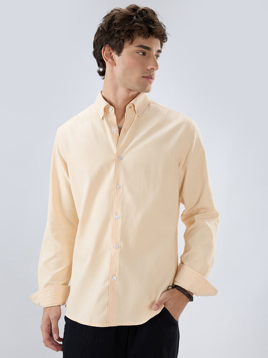 Solid Peach Smooth Finish Oxford Shirt