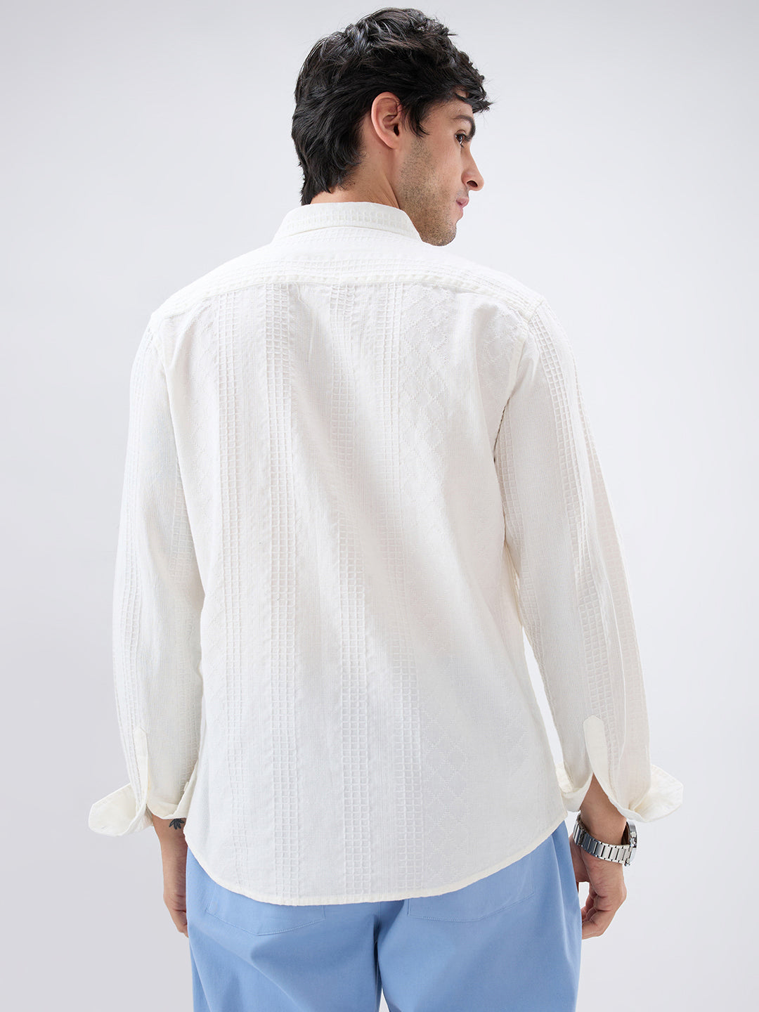 Lozenge Embroidered Ivory Shirt