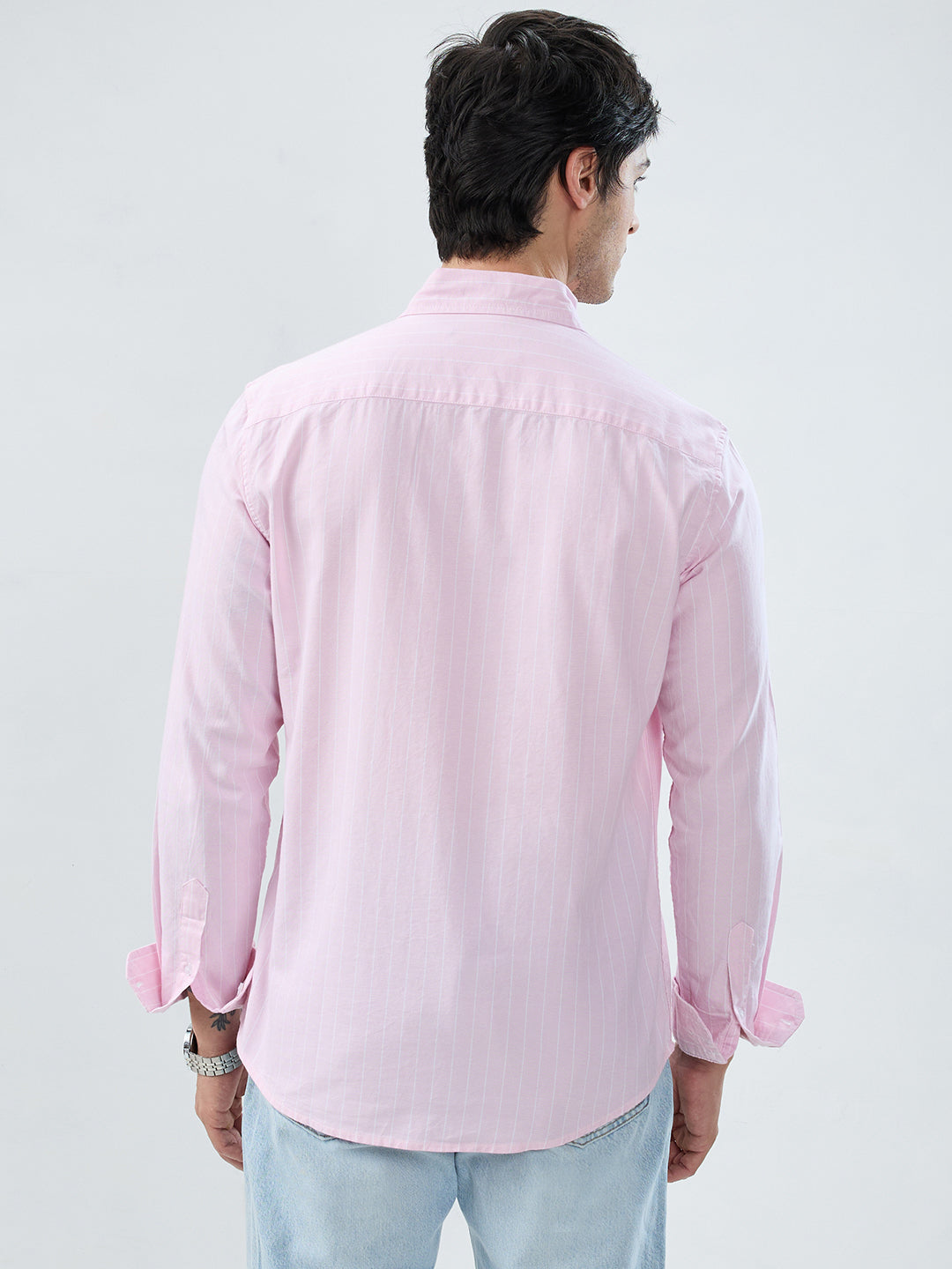 Pastel Pink Refined Pinstripe Oxford Button-Down Business Shirt