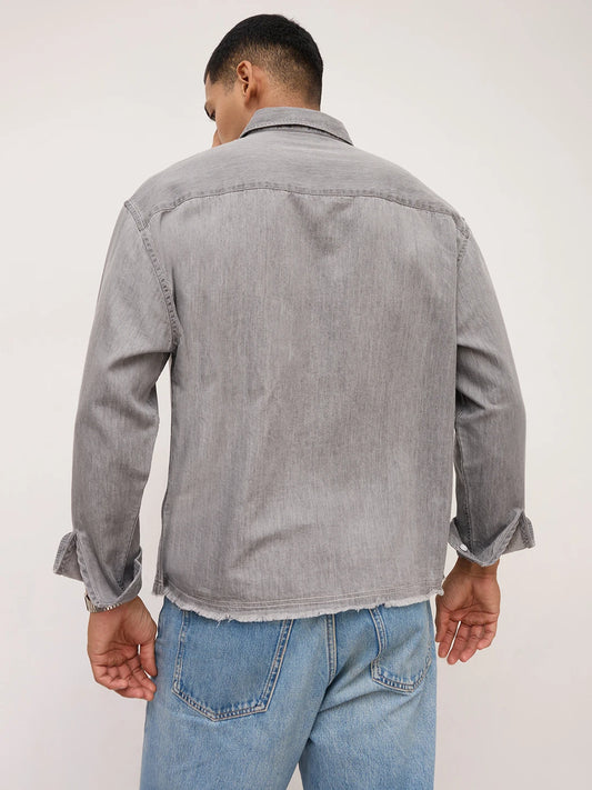 Refined Stonewashed Grey Boxy Fit Crop Shirt