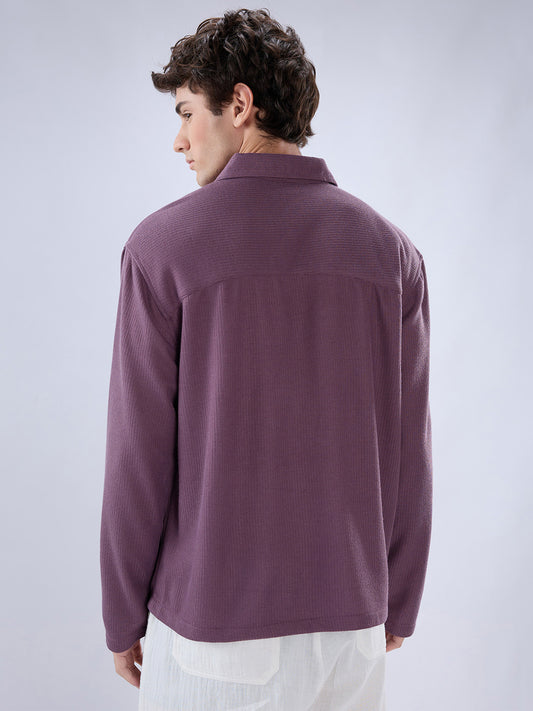 Dusty Purple Micro Weave Knitted Oversized Polo Shirt